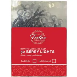 50-Light Christmas Berry String Lights – Red & Green Icicle Design 1
