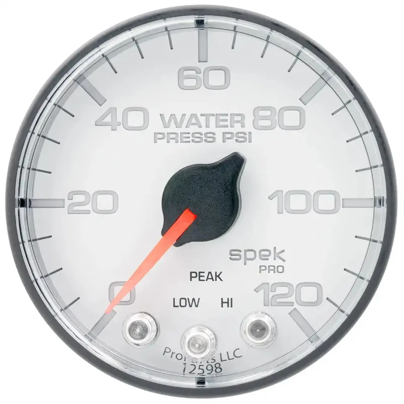 Autometer P345128 2-1/16-Inch Water Pressure Gauge – 120 Psi Range, Stepper Motor, White/Black Dial With Peak Hold & Warning 1