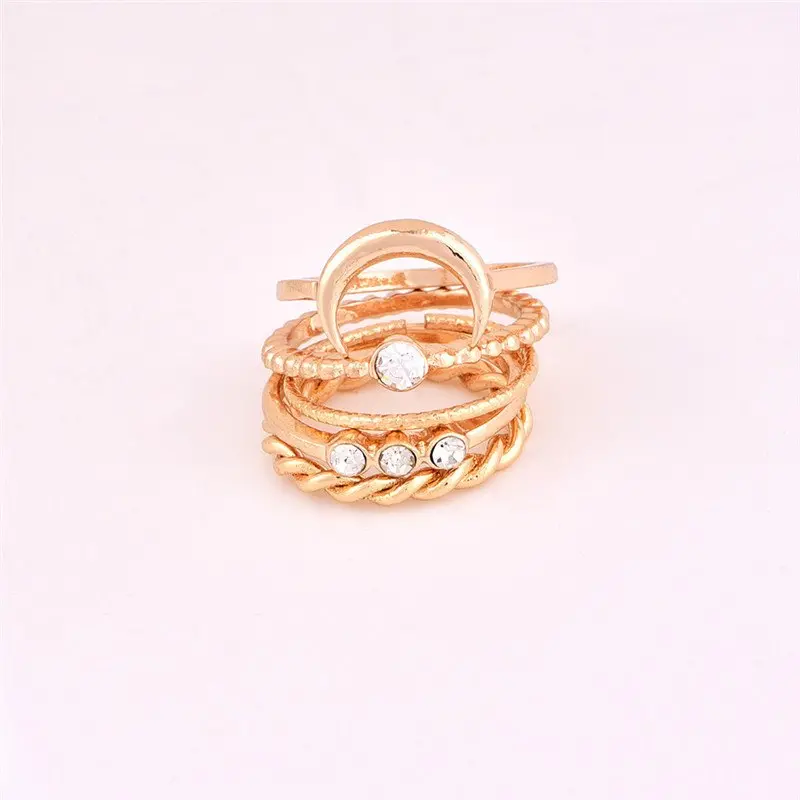 Bohemian Cz Midi Ring Set – 5-Piece Moon Charm Stack For Women 1
