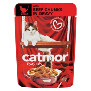 Catmor Adult Wet Cat Food – Beef In Gravy Pouch, 85G 1