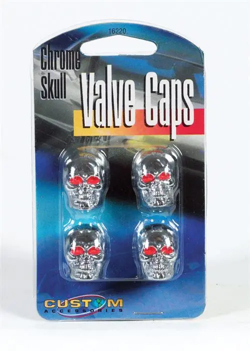 Custom Accessories Chrome Skull Valve Stem Caps – Stylish Alloy Wheel Accessory (Model 16220) 1