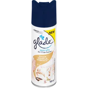 Glade Secrets Sheer Vanilla Embrace Aerosol – 180Ml Soft Vanilla Spray 1