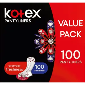 Kotex Unscented Everyday Pantyliners – Hypoallergenic, 100-Count Box 1