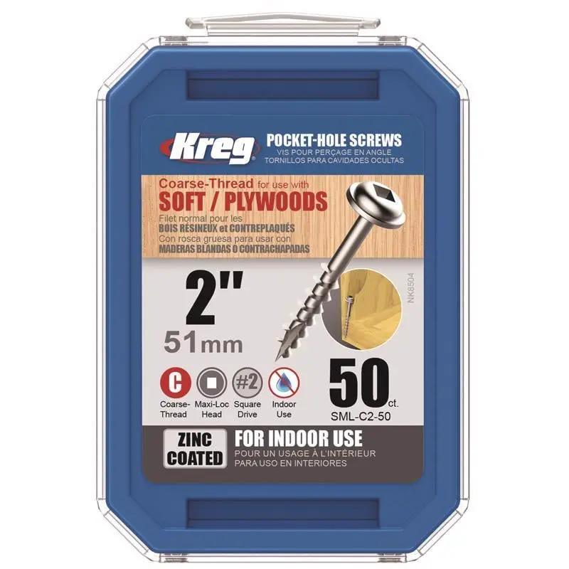 Kreg Sml-C2-50 #8 × 2-Inch Zinc Pocket-Hole Screws (50-Pack) 1