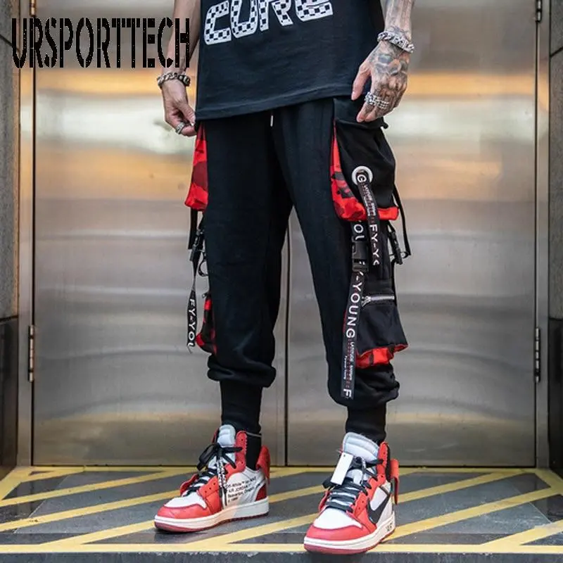 Letter-Embellished Ribbed Cargo Pants For Men 1