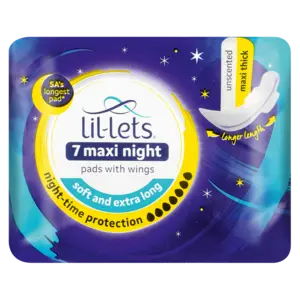 Lil-Lets Unscented Maxi Night Pads With Wings – 7-Count Heavy-Flow Protection 1