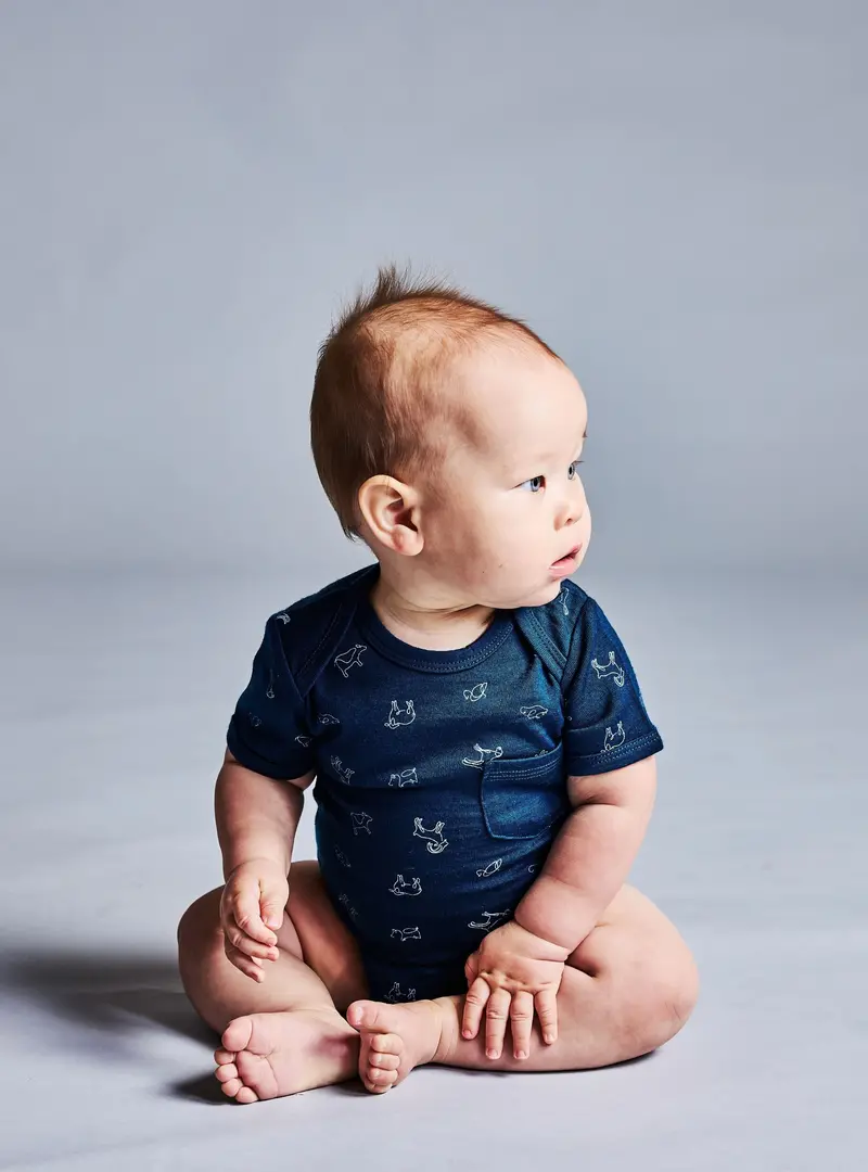 Little Flock Of Horrors Ezra Bodysuit – Gibraltar Blue Animal Print 1