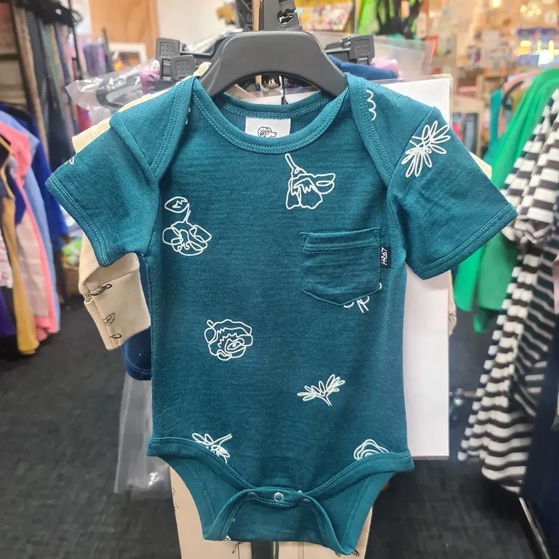 Little Flock Of Horrors Ezra Bodysuit – Jade Green Wildflower Print 1