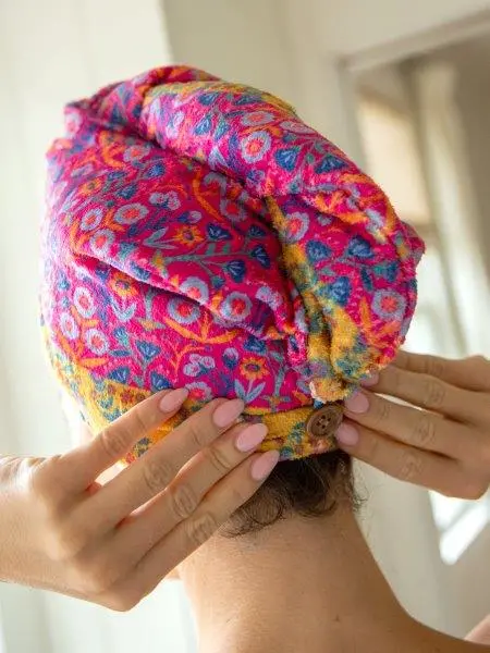 Pink Floral Hair Turban Towel Wrap 1