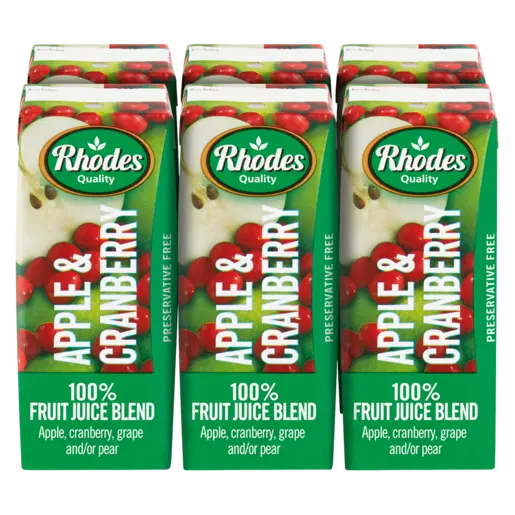 Rhodes Apple & Cranberry Juice – 100% Pure, 6 × 200 Ml 1