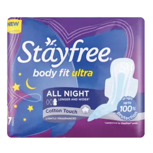 Stayfree Body Fit Ultra All-Night Pads – Cotton Touch, Lightly Fragranced – 7-Count Pack 1