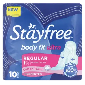 Stayfree Body Fit Ultra Regular Pads – Cotton Touch, Lightly Scented – 10-Count Pack 1