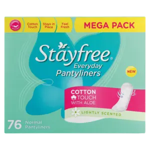 Stayfree Cotton Touch Aloe-Infused Lightly Scented Pantyliners – 76-Count Pack 1