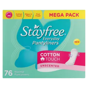 Stayfree Cotton Touch Unscented Everyday Pantyliners – 76-Count Pack 1