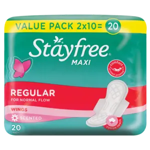Stayfree Maxi Regular Scented Pads With Wings – 20-Count Pack 1