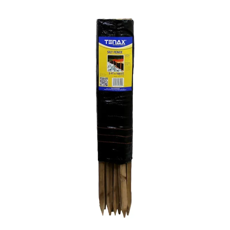 Tenax 100 Ft. × 2 Ft. Black Polypropylene Silt Fence – Lightweight Sediment Control Fabric 1