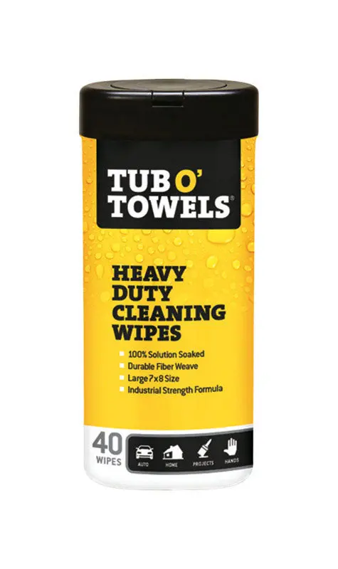 Tub O' Towels Heavy-Duty Cleaning Wipes – Industrial-Strength, 40-Count Pack (Model Tw40) 1