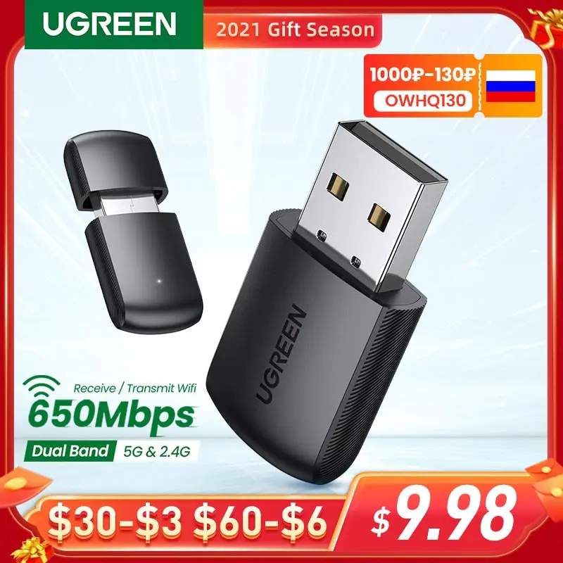 Ugreen Dual-Band Usb Wi-Fi Adapter – 650Mbps 2.4Ghz & 5Ghz Wireless Network Dongle 1