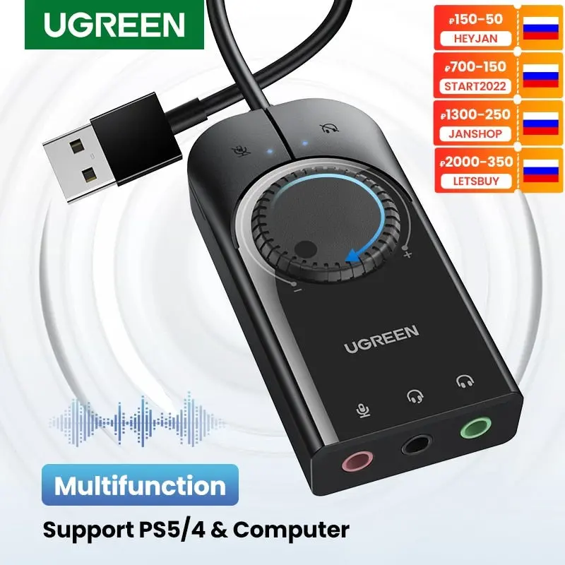Ugreen External Usb Audio Interface – Plug-And-Play Sound Card With 3.5Mm Mic Input 1