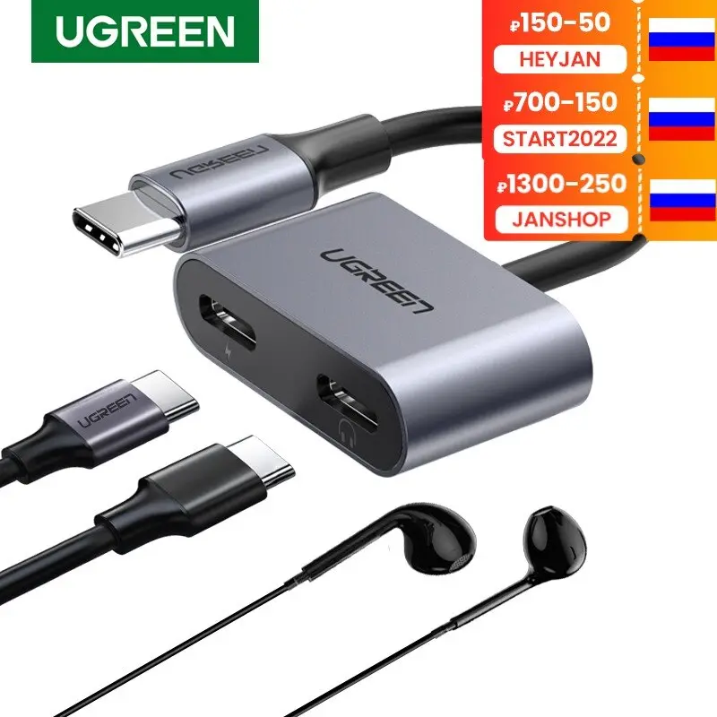 Ugreen Usb-C Dual Audio Splitter – 2-In-1 Type-C To Two 3.5Mm Jacks For Earphones And Microphones 1