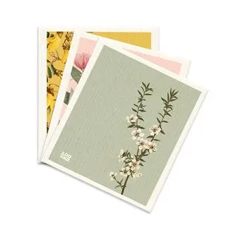 Vintage Botanical Swedish Dishcloths – Set Of 3 Retro Plant-Print Cloths 1