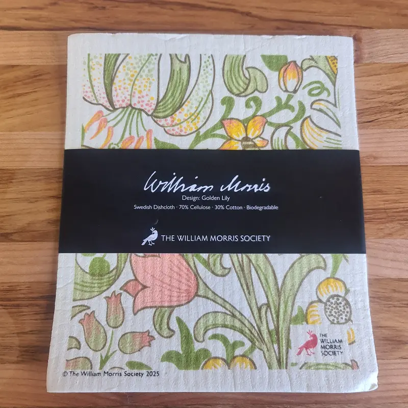 William Morris Golden Lilly Swedish Dishcloth – Artistic Linen-Blend Cleaner 1