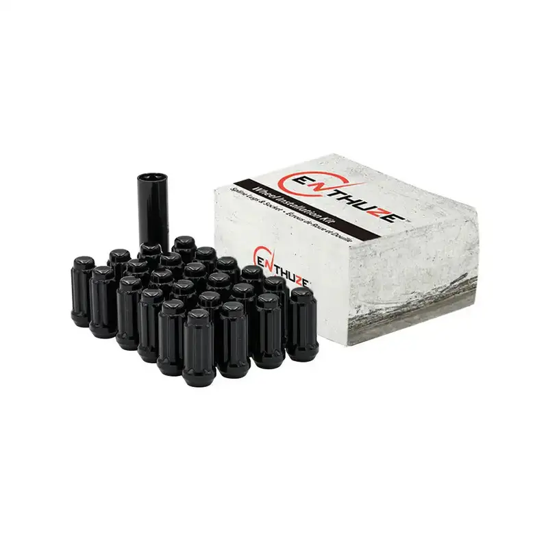 Enthuze E-188Lf-K8-B Closed-End Black Spline Lug Nuts – 8-Pack, Extended Length 1